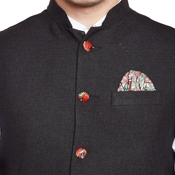 WINTAGE Men's Linen Blend Bandhgala Party Nehru Jacket Waistcoat - Picture 2 of 6